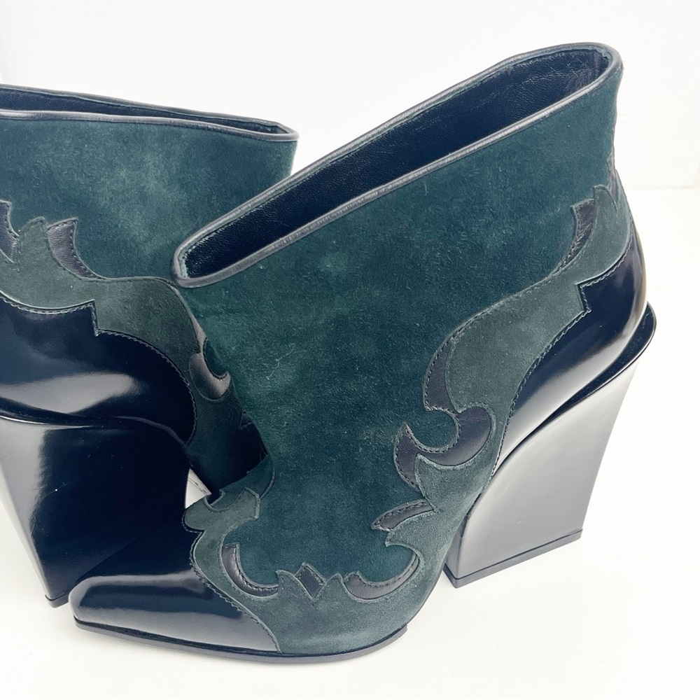 SERGIO ROSSI Black Green Western Pointy Toe Ankle Booties, EU 36 Quiet Luxury - Picture 9 of 11